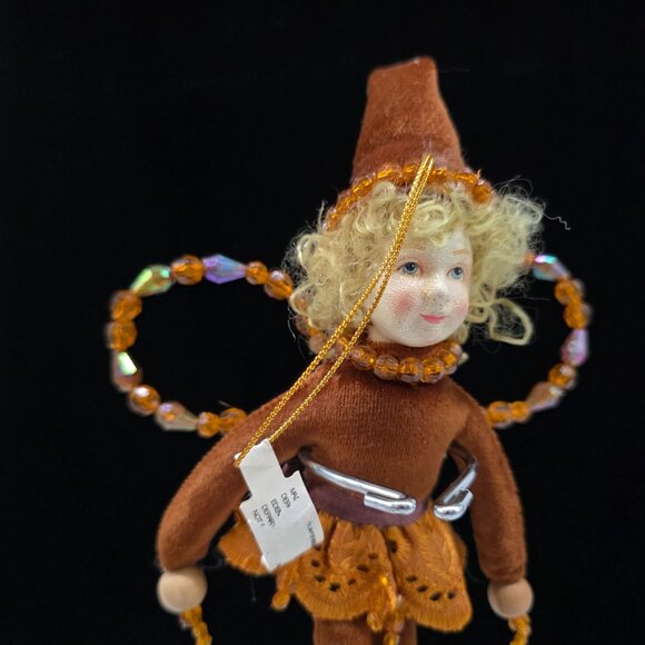 Department 56 Brown Velvet Fairy Doll Beaded Wings & Lace Skirt 10" - Picture 3 of 8